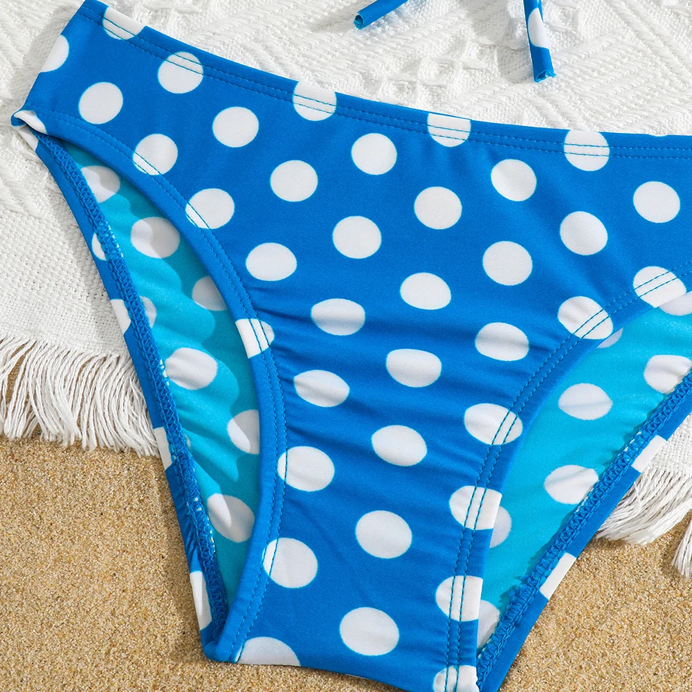 Dziewczęcy nadruk w kropki Polka strój kąpielowy Bikini dzieci stanik dwuczęściowy strój kąpielowy dla dzieci 5-10 lat kostium kąpielowy letnie