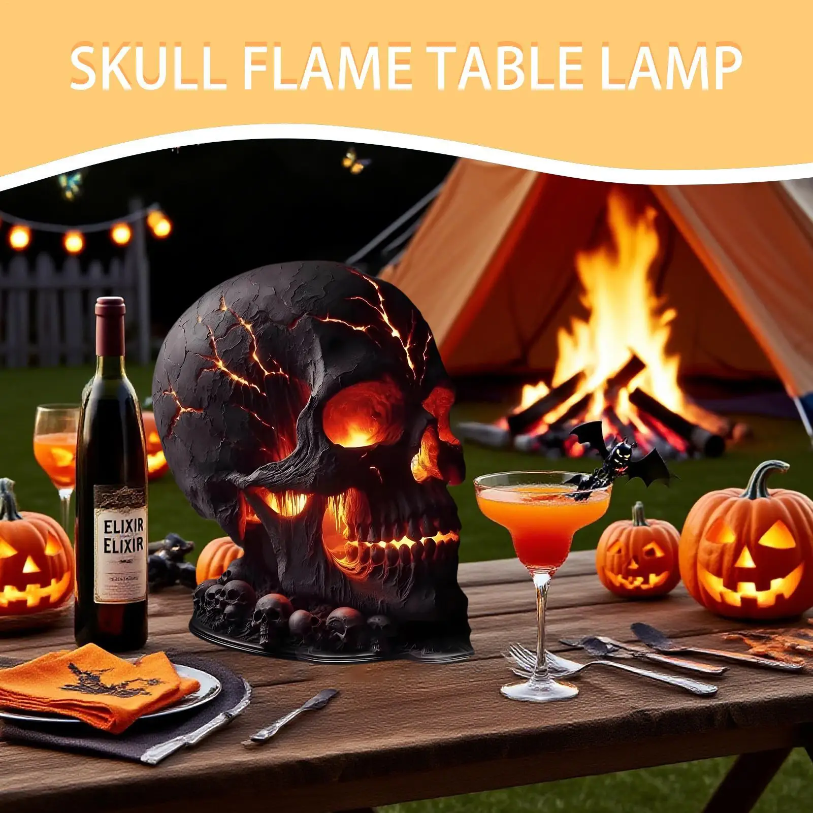 مصباح مكتبي على شكل جمجمة الهالوين مصباح مكتبي على شكل جمجمة مع ضوء LED مخيف لتزيين رف حفلات الهالوين ديكور مخيف