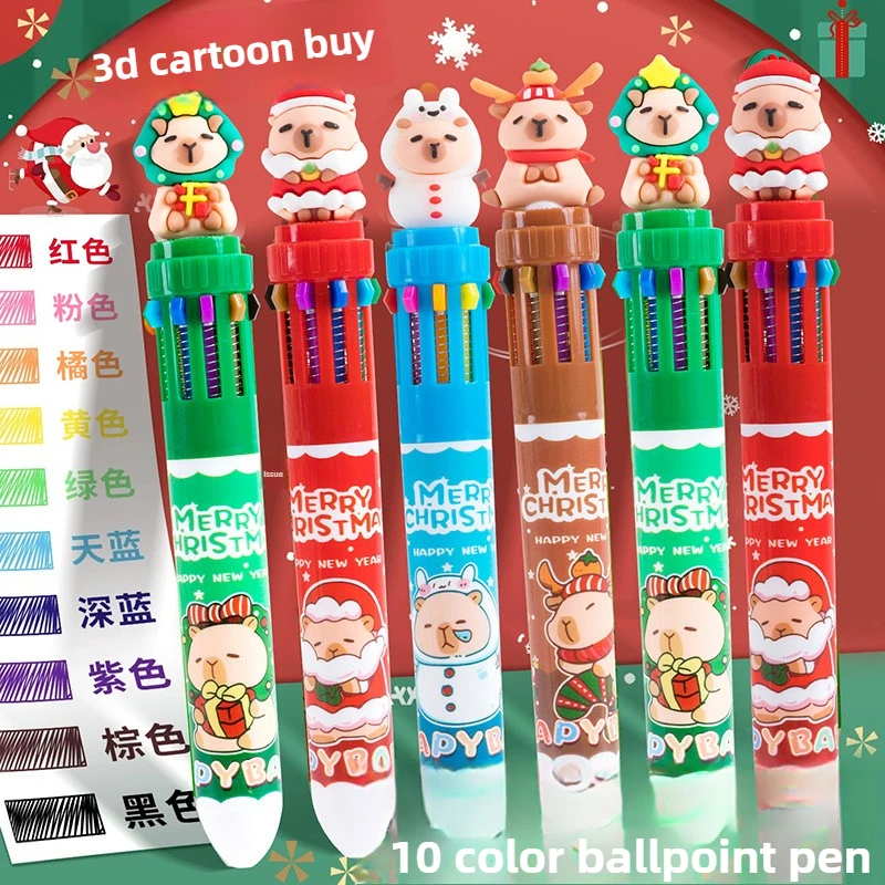 12 قطعة عيد الميلاد كابيبارا عشرة ألوان أقلام حبر جاف لطيف طالب الملونة كتيب دفع عيد الميلاد القرطاسية الهدايا العودة إلى المدرسة