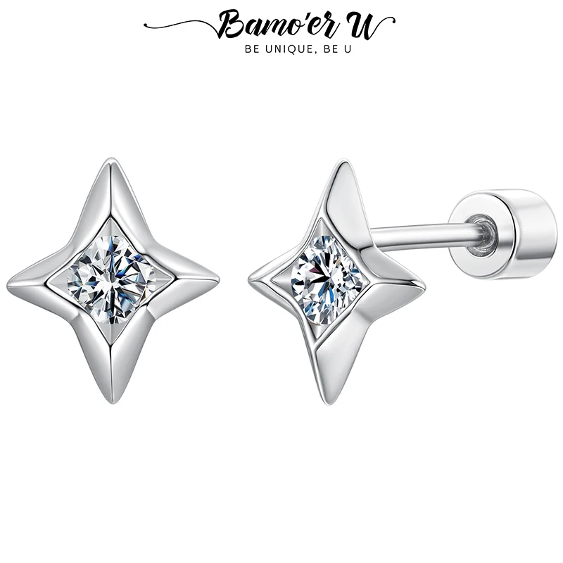 

Bamoer U Star Moissanite Stud Earrings 925 Sterling Silver Unique Star Design Certified Earrings Women Fine Jewelry D Color VVS1