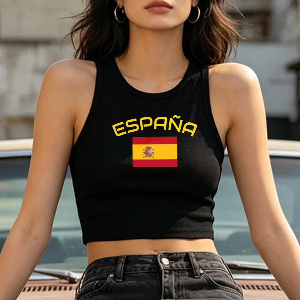 Spanish Flag España Design Women Ribbed Crop Tank Top Summer Casual Streetwear camiseta españa futbol 2026 Women Crop Tank Tops