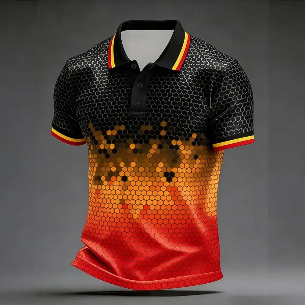 Men's Geometric 3D Print Polo Shirts Short Sleeve Lapel Button Casual Athleisure Daily Wear Spring & Summer Blue Red Green