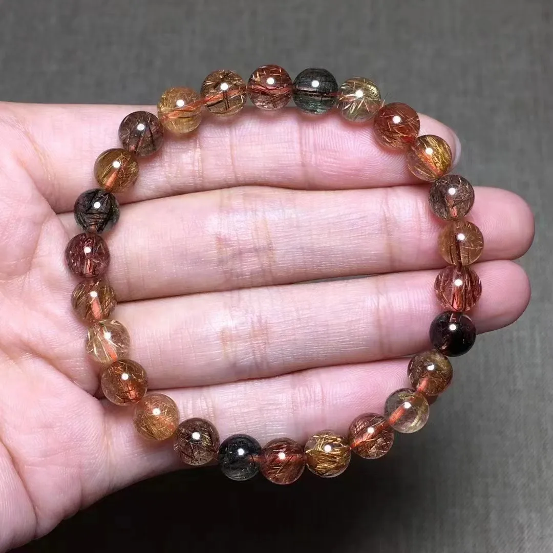

7mm Natural Copper Rutilated Quartz Bracelet Jewelry For Women Men Wealth Gift Energy Crystal Colorful Beads Strands AAAAA