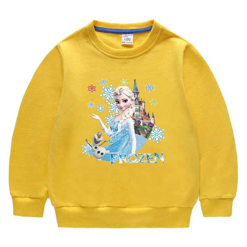 2024 Disney Quality Cotton Tee Shirt Girls Clothing for Children T-shirt Pink Long Sleeve Kids Tops Bluey Frozen Elsa Clothes