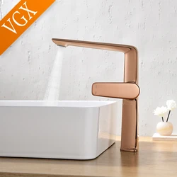 VGX Luxury Bathroom Faucets High Basin Mixer Tall Sink Faucet Gourmet Washbasin Tapware Hot Cold Water Tap Brass Rose Gold Grey