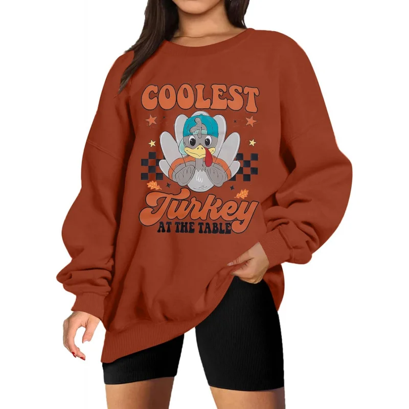 

Thanksgiving Oversized Sweatshirt Women Coolest Turkey At The Table Shirt Casual Long Sleeve Pullover Tops