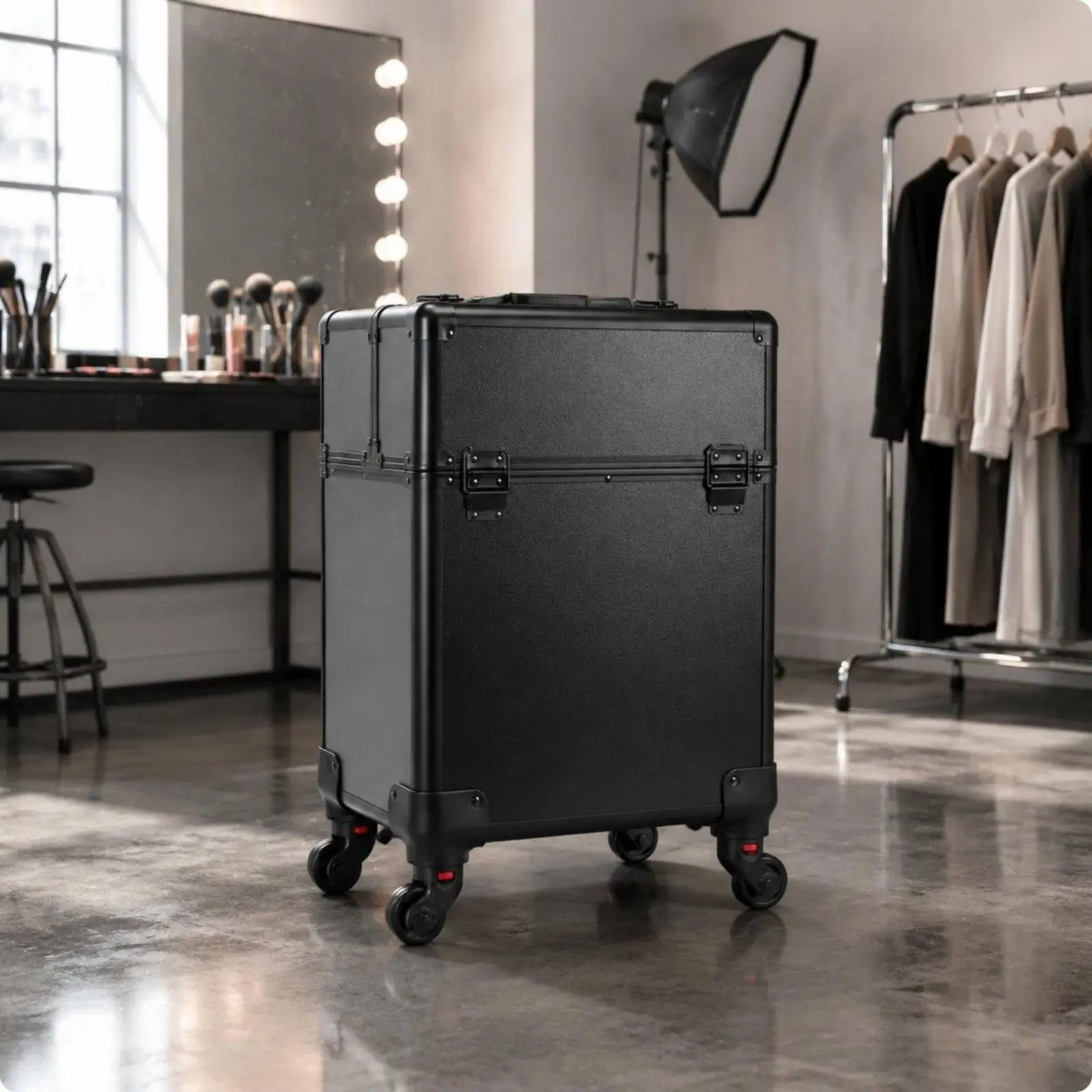 Lockable Makeup Case Portable Rolling Cosmetic Organizer Box for Nail Art Hair Styling on the Go