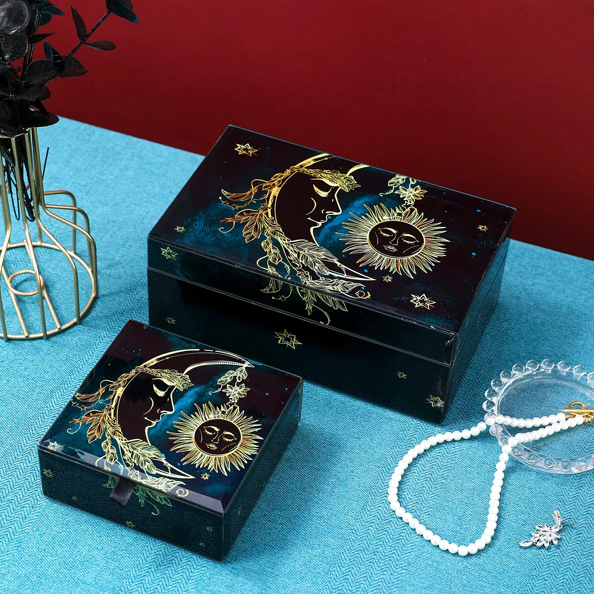 

Niche Tarot Sun Moon Glass Storage Jewelry Box Light Luxury Gift Packaging Case Container