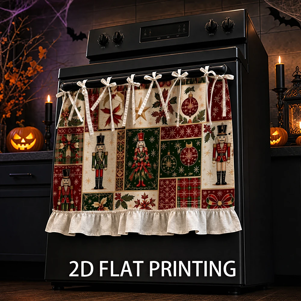 1PC Christmas Kitchen Curtain-Cabinet Curtain-Apron. A festive print of nutcrackers, stars, and ornaments. Can be used as a stov