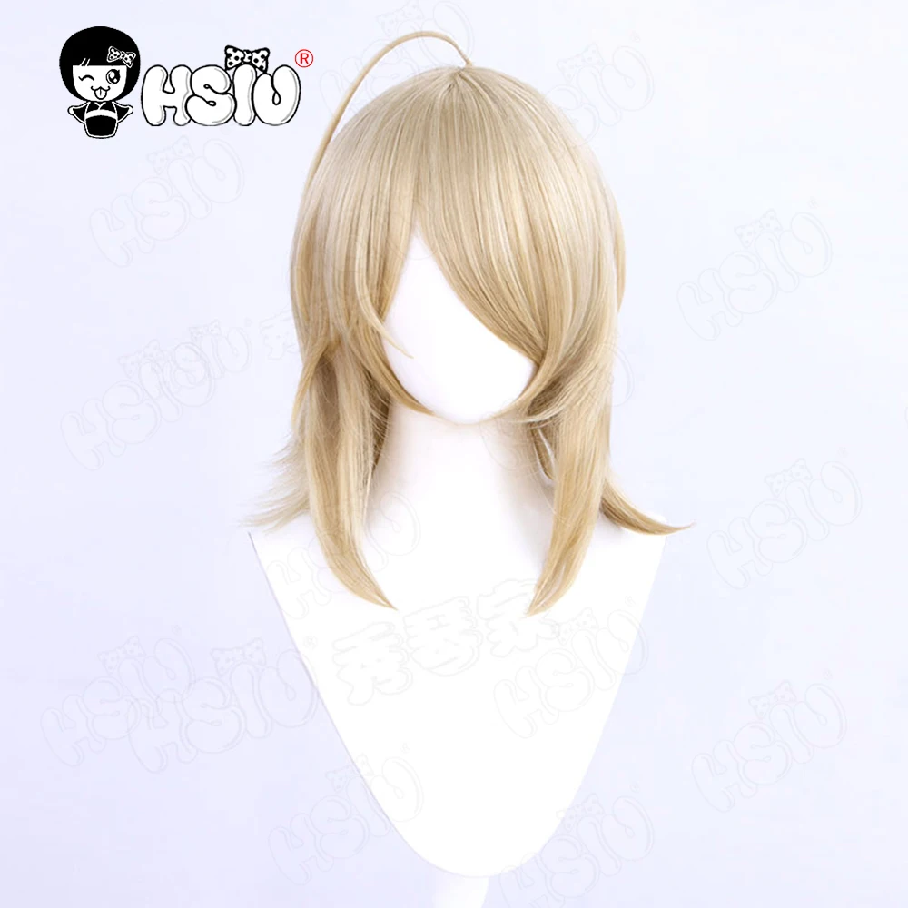 Mlynar Wig Cosplay, Wig permainan Arknights Cosplay HSIU 60CM, rambut palsu sintetis Panjang ekor kuda kuning muda + topi Wig Arknights