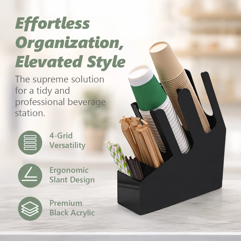 Black Plastic Paper Cup Holder Countertop Storage Organizer Easy Assemb Disposle Cup Dispenser Stand For Cafe Restaurant