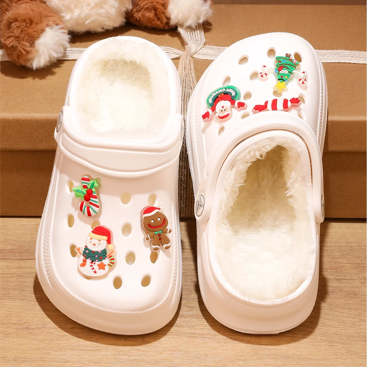 Kids Fur Lined Clogs and Mules, Lightweight Cotton Lined Garden Shoes, Winter Warm House Slippers for Boys Girls Toddler 168