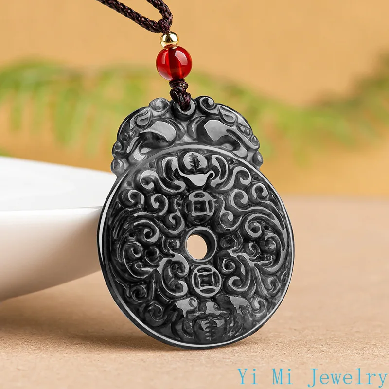 Natural Myanmar A-grade Jade Pendant Black Chicken Safe Buckle Jade Pendant High Grade Men's and Women's Jade Necklace Jewelry