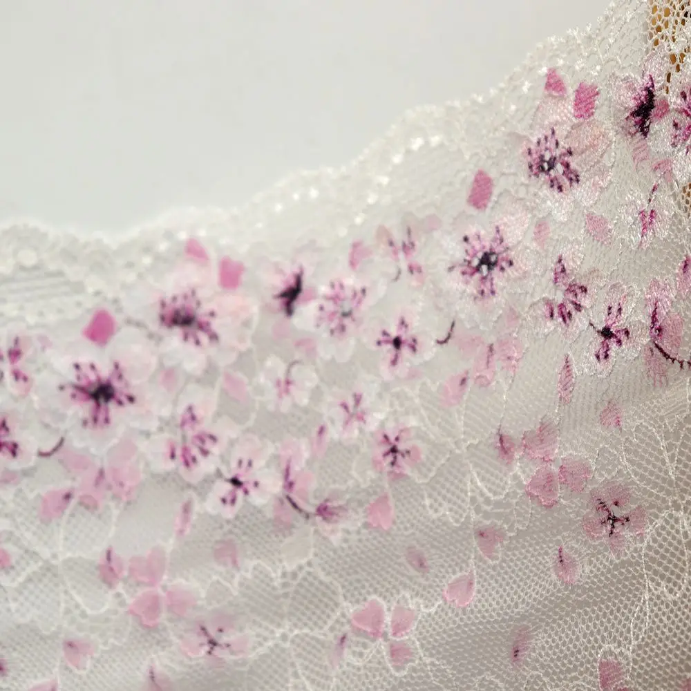 2 Yards 22 CM Width Small Floral Printed Stretch Elastic Lace Trim White Fabric Garment Bra Underwear Lingerie Sewing Trimmings