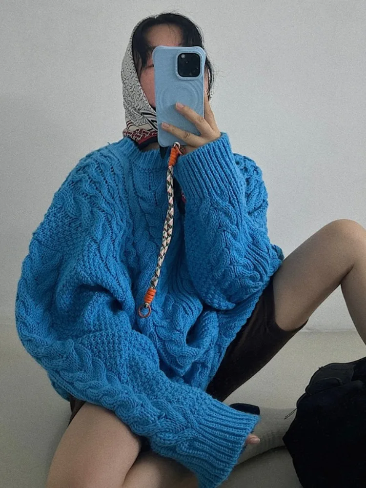 

Retro Chic Thiened Long Sve round Ne Knitted Sweater Women's Loose Casual Versatile Autumn Winter Faion Street Sle