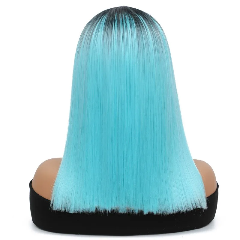 วิกผมทรงบ๊อบตรงยาวสีไล่ระดับสำหรับฮาโลวีน แต่งตัวแนวเซ็นเตอร์พาร์ติ้ง วิกผมตรงหลากสีสำหรับคริสต์มาส