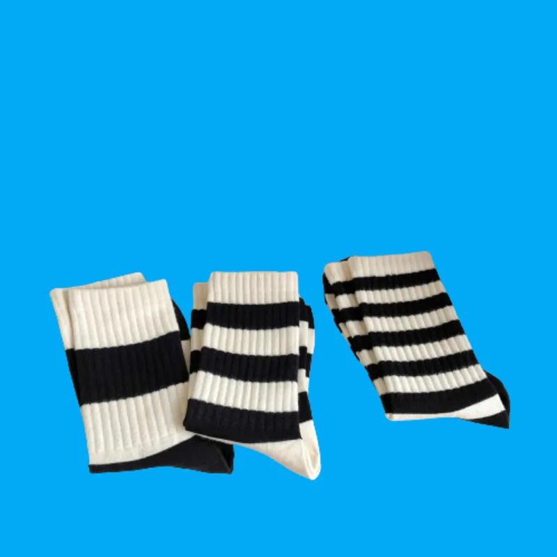 5/10 Pairs New High Elastic Women's Simple Sports Mid Tube Socks Black White Striped Middle Socks Men Women Casual High Socks