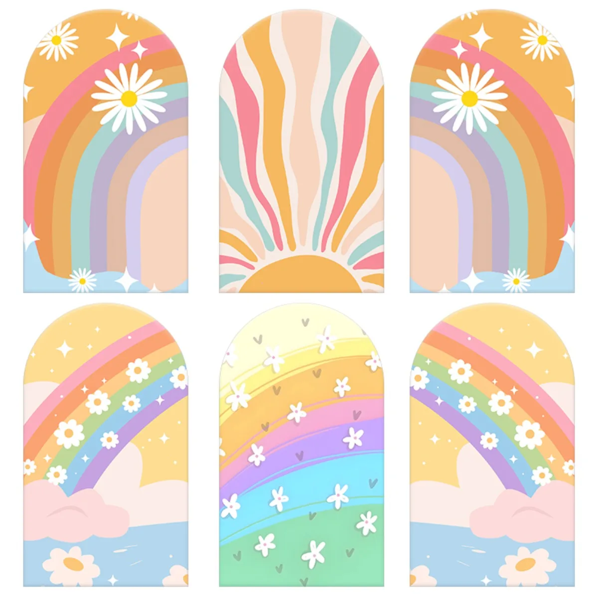 

TB Colorful Rainbow Daisy Pattern Arch Backdrop Cover Photo for Girl's Birthday Party Baby Shower Fabric Celebrate Decoration