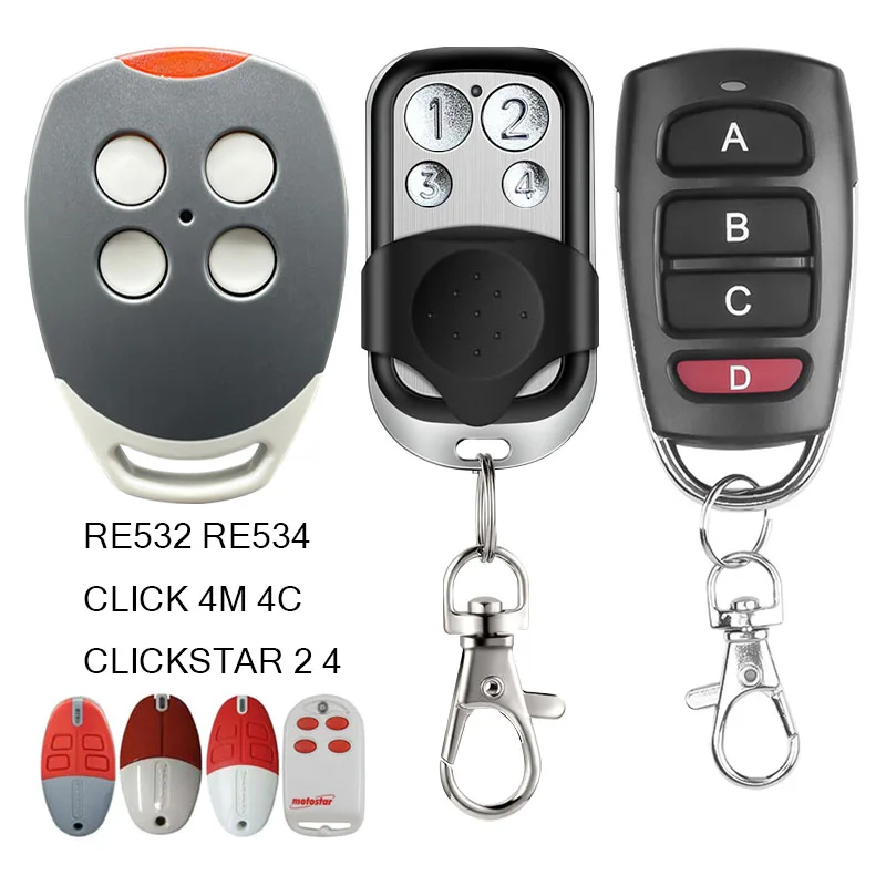 MOTOSTAR RE532 RE534 CLICK 4M 4C CLICKSTAR 2 4 Garage Gate Remote Control Door Keychain 433 MHz Fixed Code Garage Door Opener