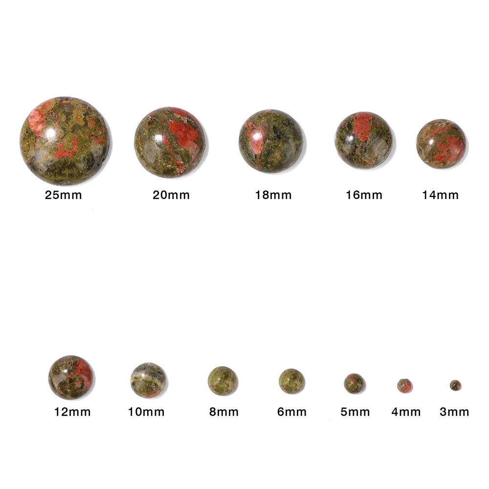 10pcs/Pack Unakite Natural Stone Cabochons 3/4/5/6/8/10/12/14/16/18/20/25mm Round Flat Back Cabochon For Diy