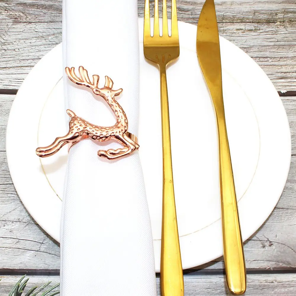 Metal Christmas Reindeer Napkin Rings Gold Deer Table Holder Festive Dining Decor For Holiday Party Table Setting