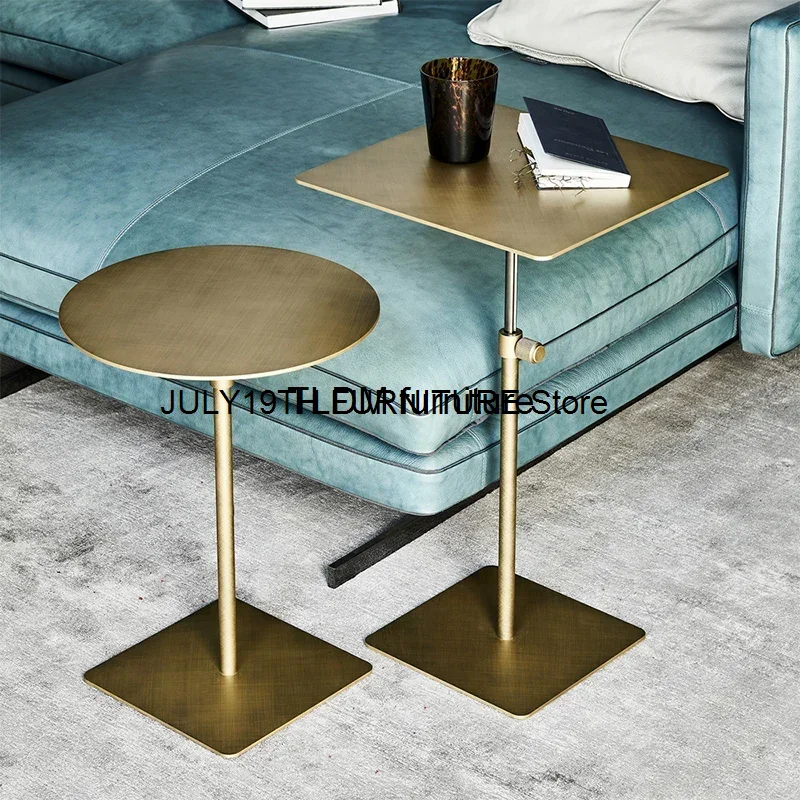 New Design Gold Side Table Golden Stainless Steel Round Side Table Liftable Stainless Steel Sofa Table Mesa Centro Furniture HY