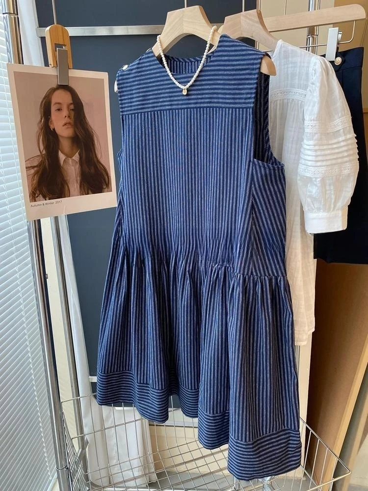 Striped Sleeveless Dress Spring Summer Korean Fashion Harajuku Casual Dresses Women 2024 New Temperament Dress Vestidos