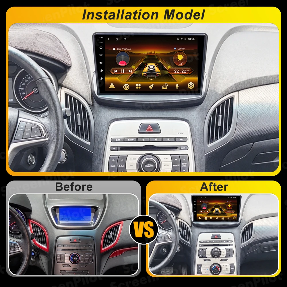 Android 16 For Hyundai Rohens Genesis Coupe 2009 – 2012 Car Radio Stereo Head Unit Multimedia Video Player2K QLED 9 Inch 8 Core