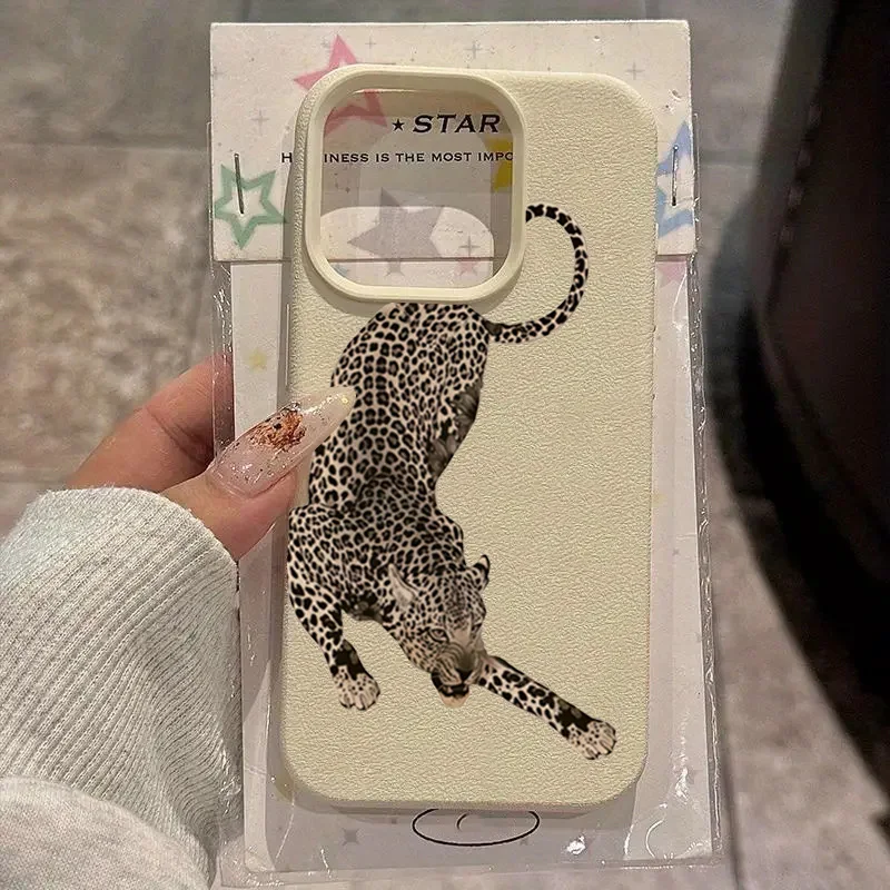Cool Black Leopard Design Lychee Texture Phone Case For iPhone 18 17 16 15 14 13 12 11 Pro Max 14 Plus 17 Air X XS XR Soft Cover