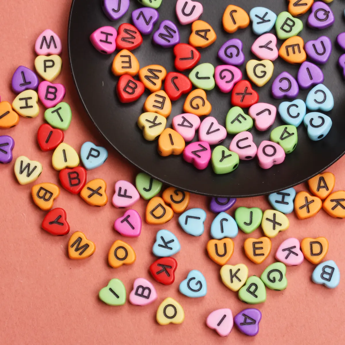 50pcs/bag 7mm Acrylic A-Z 26 Letter Beads Heart Loose Spacer Colorful Alphabet Beads for Jewelry Making Diy Bracelet Accessories