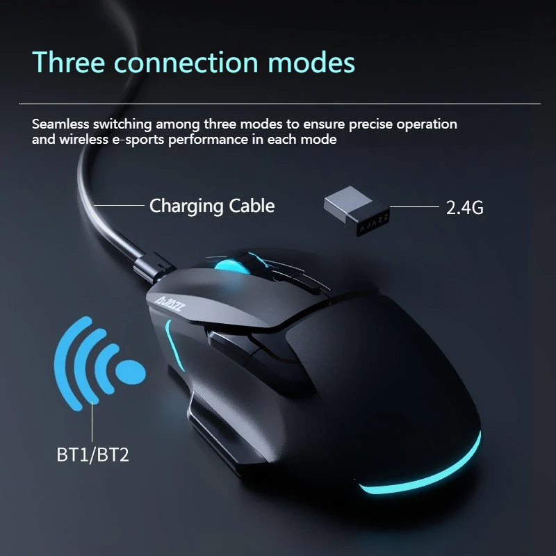 AJAZZ AJ039pro ماوس ألعاب لاسلكي RGB تصميم مريح اتصال ثلاثي الوضع PAW3212 مستشعر لألعاب الكمبيوتر