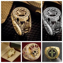 Women Gold Color Zircon Crown Ring For Men Luxury Party Wdiing Male Ring Jewelry Accessories Men's Ring Size 6-13