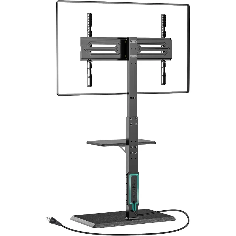 Universal Floor TV Stand,with Power Outlet & Removable Shelf for 32-75 inch TV up to 110lbs, Swivel and Height Adjustable