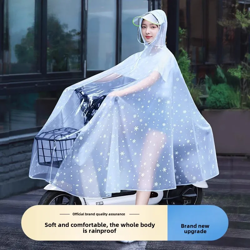 Electric vehicle raincoat riding bicycle battery car special thickened lengthened transparent onepiece poncho single adult model