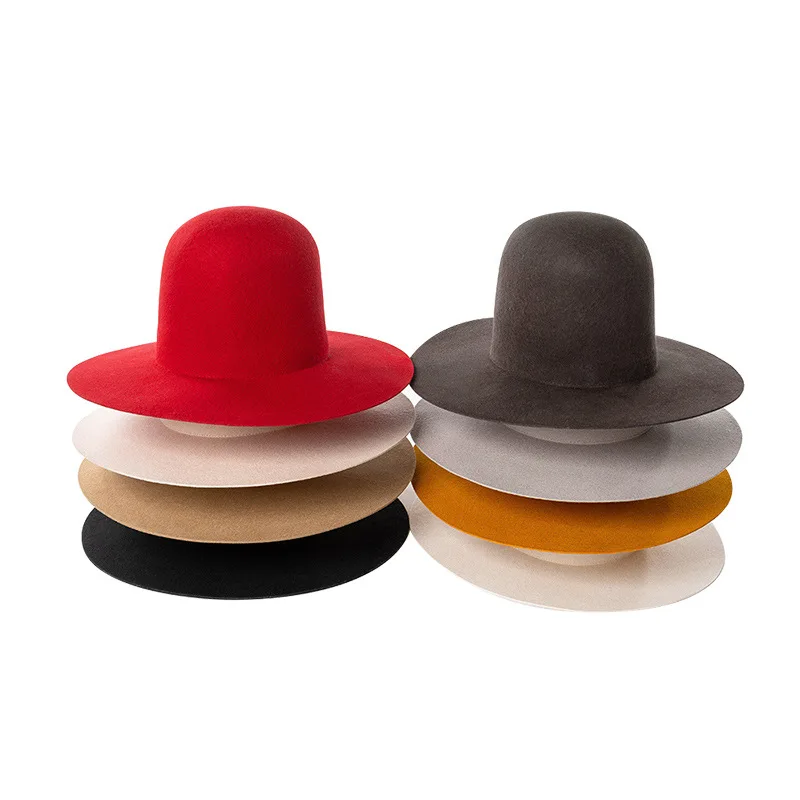 Vintage Wide Brim High Open Crown Women Fedora Men Wool Felt Hat Winter Fashion Box Packaging