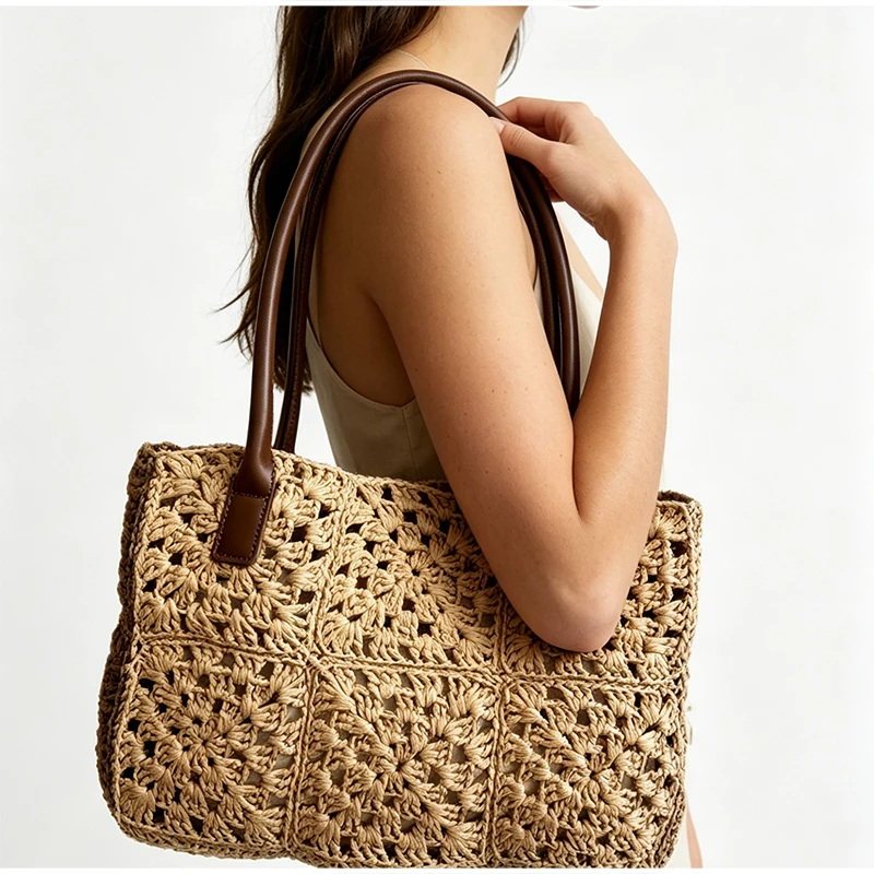

Summer Fashion Hollow-out Handbag High-quality Hand-woven Shoulder Bag Large Capacity Beach Vacation Bag Women's Tote Bag