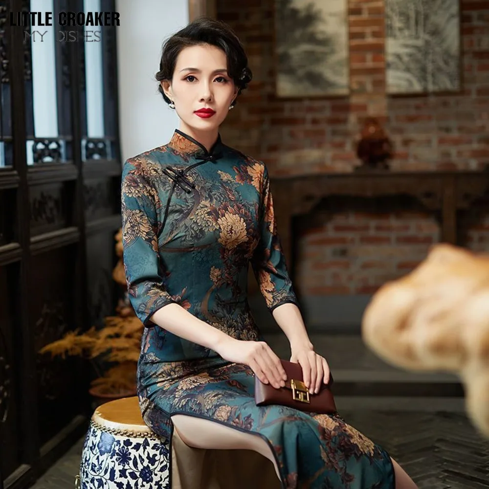 

Women Chinese 2023 New Chinoiserie Autumn Cheongsam Qipao Modified Qipao Long Dress Long Modified Vintage