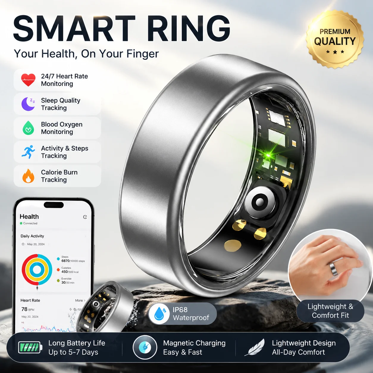 Smart Ring Ola Esporte Colorful Full Size 6-14 Heart Rate Blood Presure Health Smartring Take Photo Waterproof Ring Ht22