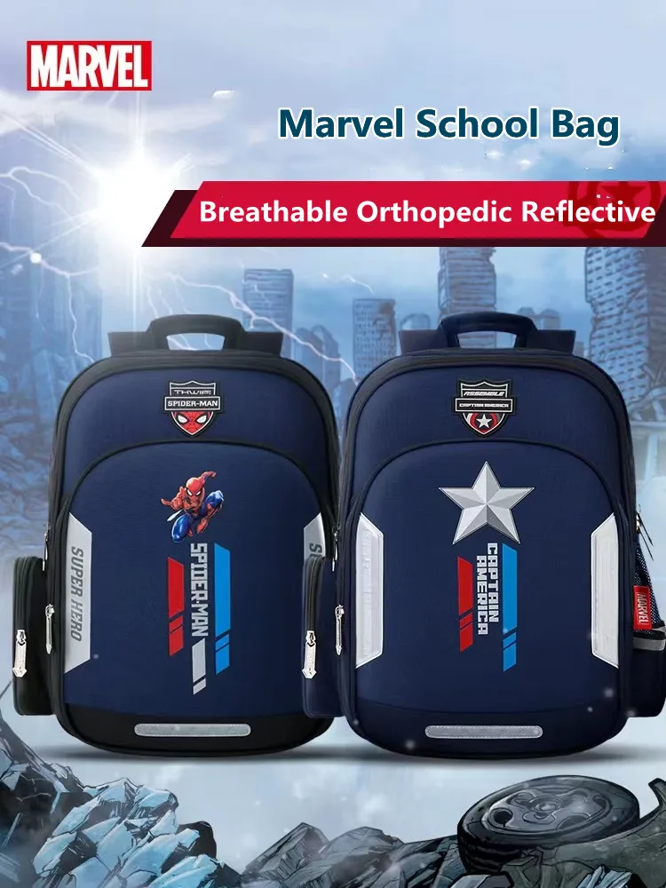 2024 Disney New School Bags For Boys Grade 1-3 Spider Man Captain America Primary Student Shoulder Orthopedic Backpack Mochilas