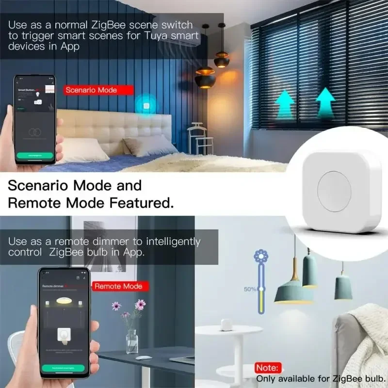 Imagem -02 - Zigbee Tuya Interruptor de Cena Inteligente Mini Interruptor de Botão de Ligação Multi-cena sem Fio Controle de um Toque Funciona com Gateway de Vida Inteligente