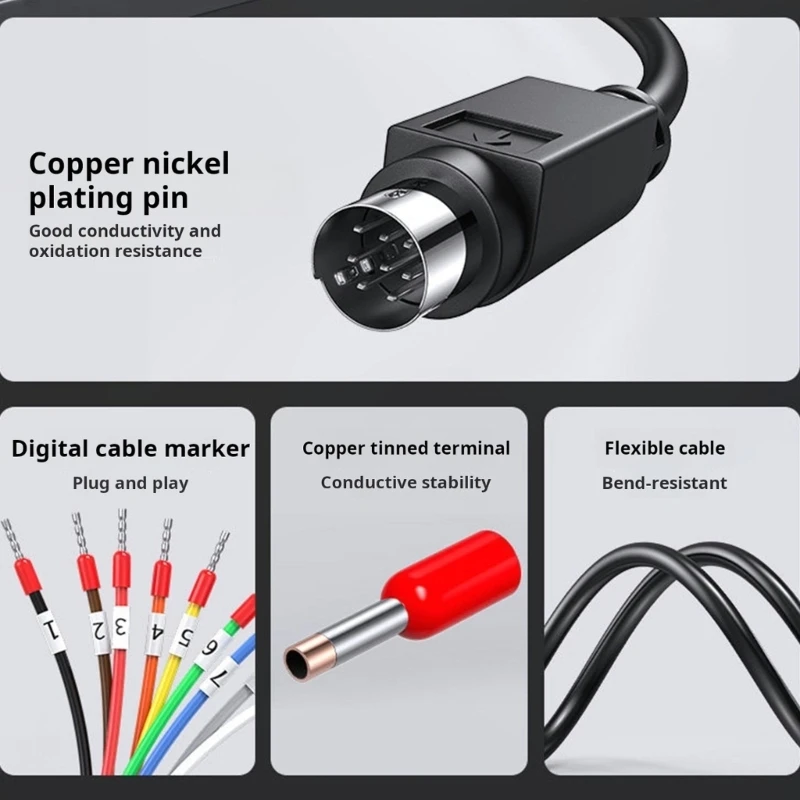 U55C Flexible 6/8Pin Header Cable with Printed Number Wire End Amplifier Connection Cable RS232/RS422/RS485 Communication
