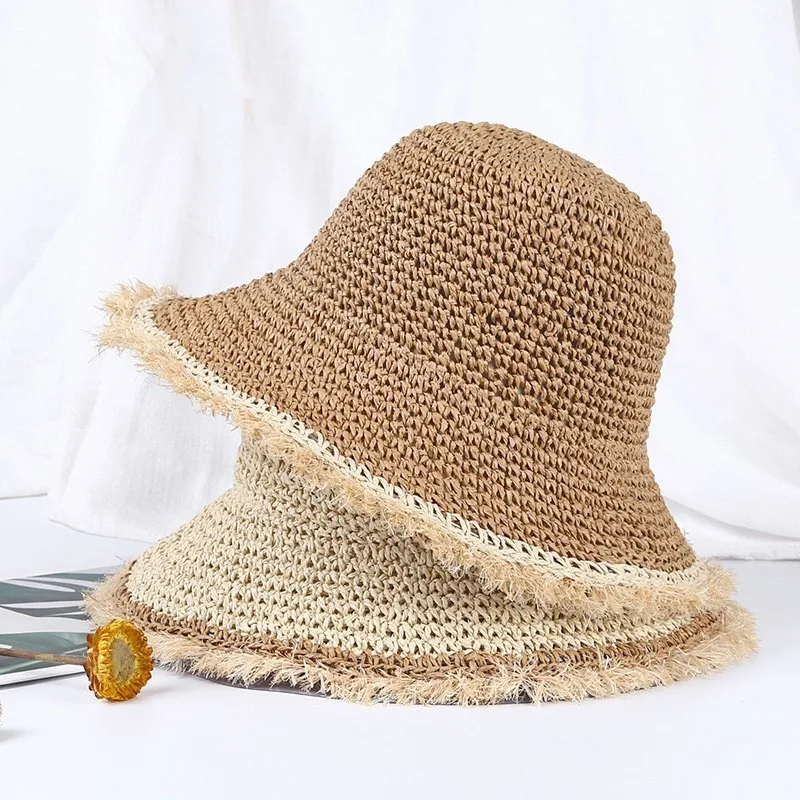 Handcrafted ruffled hats children's woven versatile foldable fisherman for outings