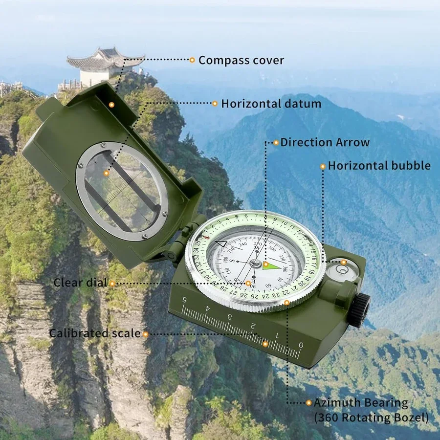 High-Precision Waterproof Compass,Waterproof Shockproof for Hiking Climbing Biking Exploring Geology Outdoor Compasses