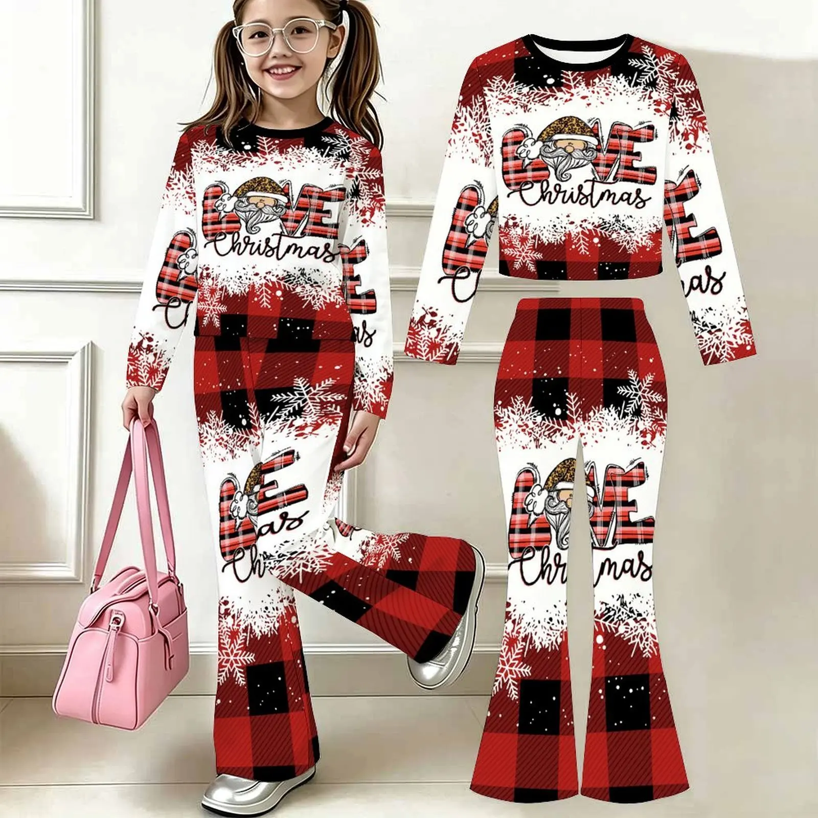 Slim Two-piece Set Fashion Bell-bottomed Pants Children's Casual Pants Autumn Winter Girls' Trendy T-shirt Jogging Pants