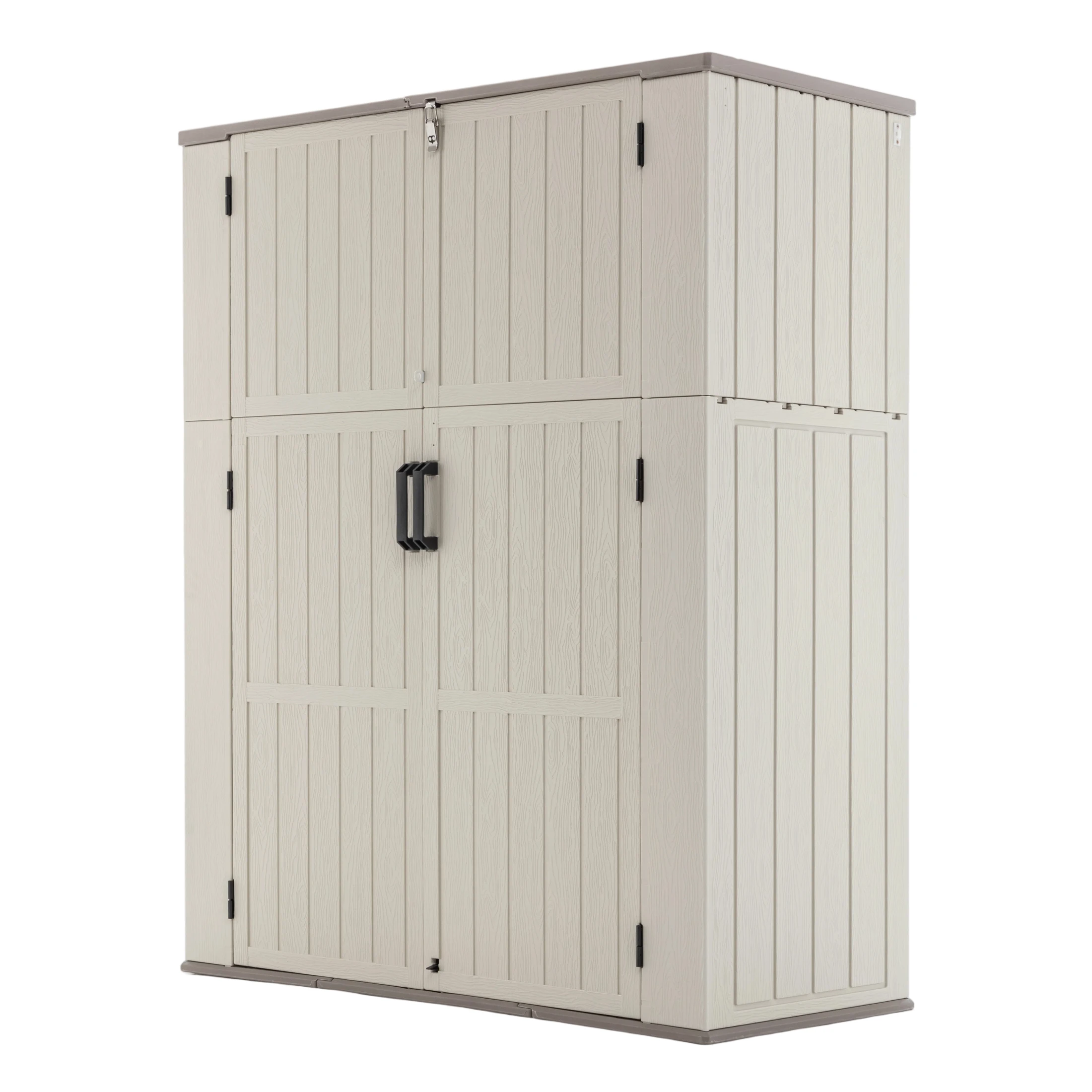 60 Cu.Ft Outdoor Storage Cabinet, Lockable Resin Waterproof Shed Tall Resin Storage Cabinet with Double Doors, Adjustable Shelf, Weatherproof Outdoor Shed for Backyard Garden Pool, White