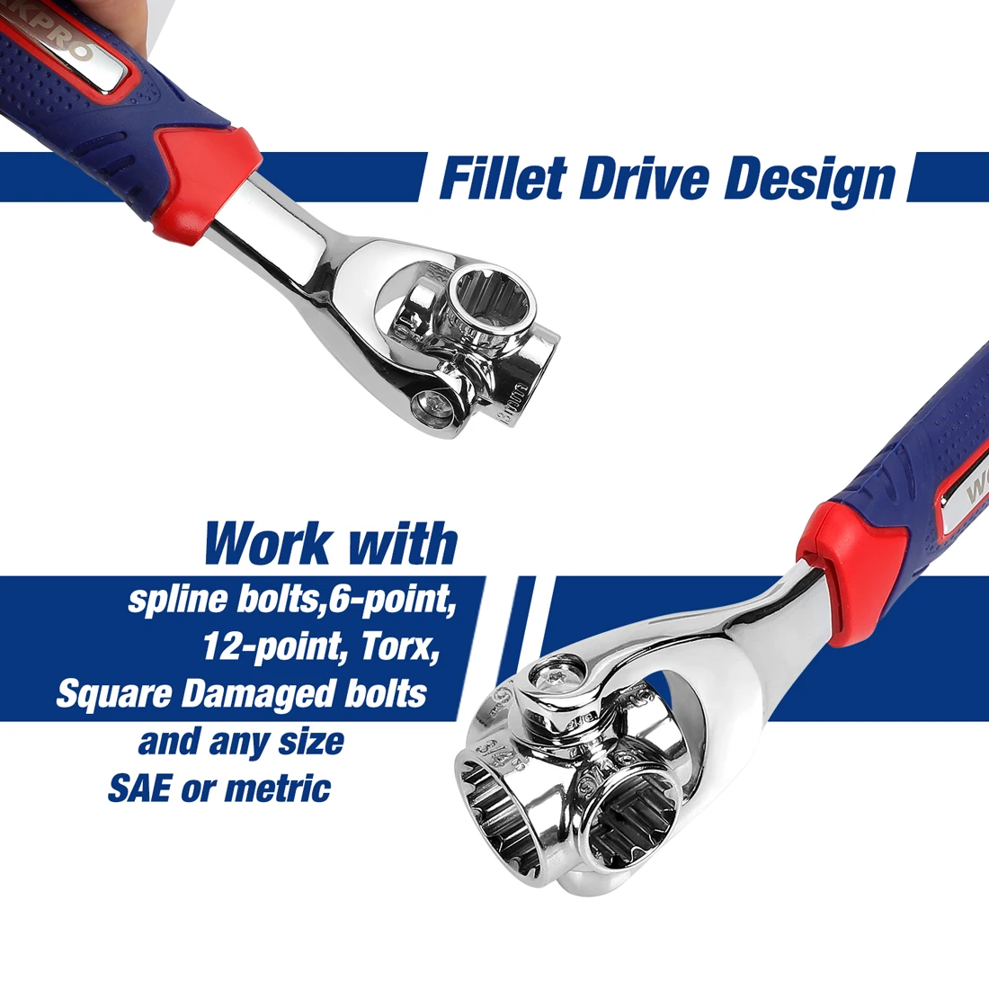WORKPRO 8 in 1 Socket Wrench Universal Ratchet Spline Bolts Sleeve Rotation Hand Tools 360 Degree Multipurpose Reversing Wrench