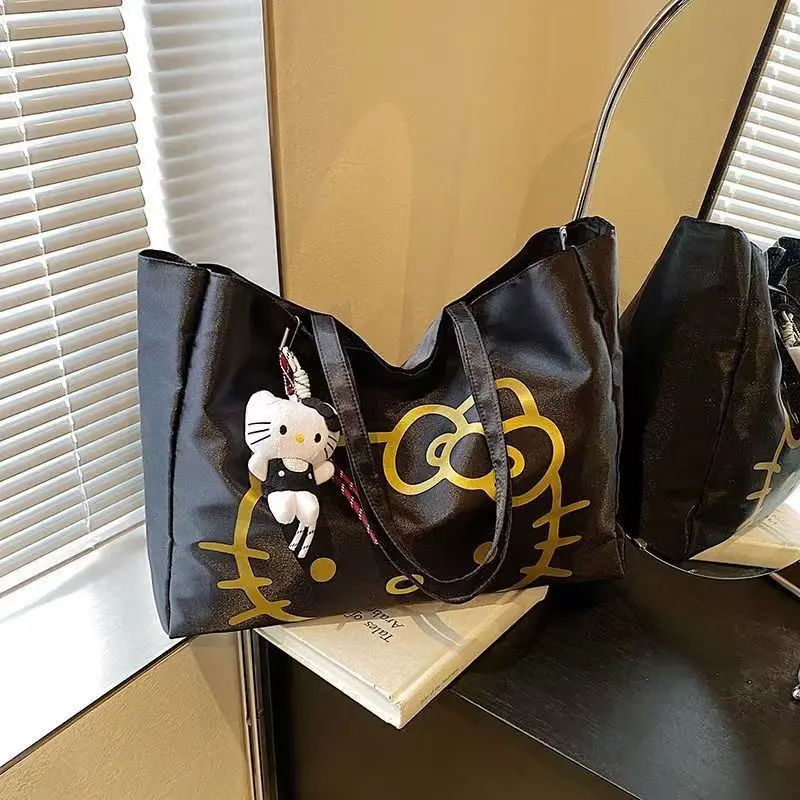 Bolsa tote medieval de grande capacidade Hello Kitty, bolsa de ombro fofa da moda, bolsa de couro macio para estudantes
