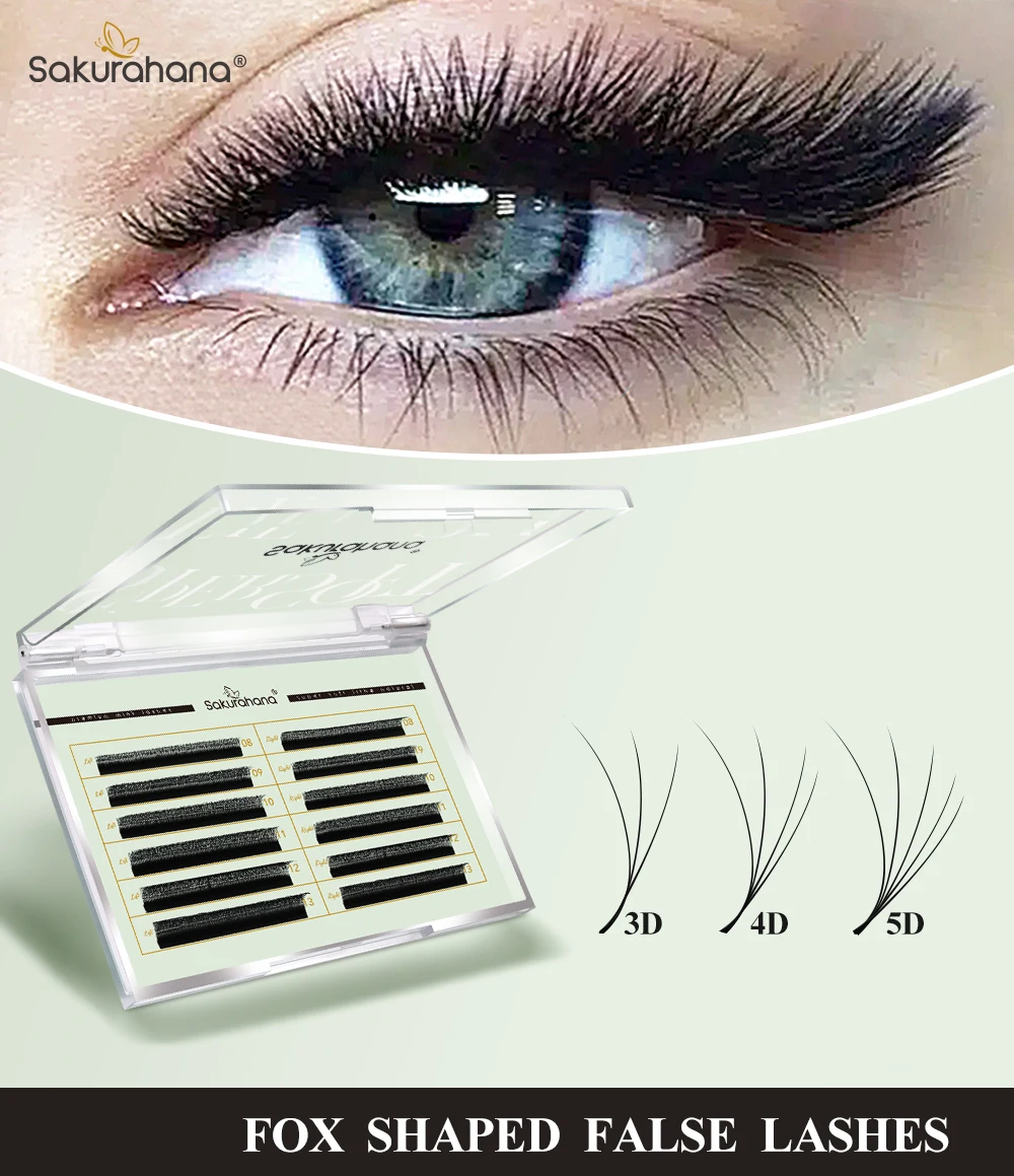 SAKURAHANA Fuchs 3D 4D 5D Geformte Wimpern Fasern Falsche Katzenaugen-Wimpernverlängerung Vorgefertigte Volumen-Fuchs-3D-Form Wimpern – Detail 1