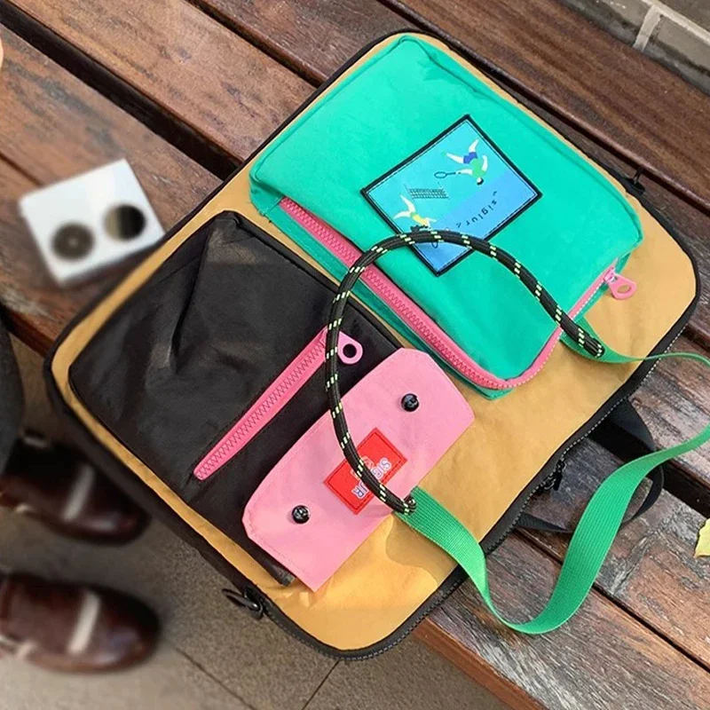 

Women's Niche Color Blocked Cartoon Pattern Computer Bag, Portable One Shoulder Handbag, University Style Daily Commuting Bag