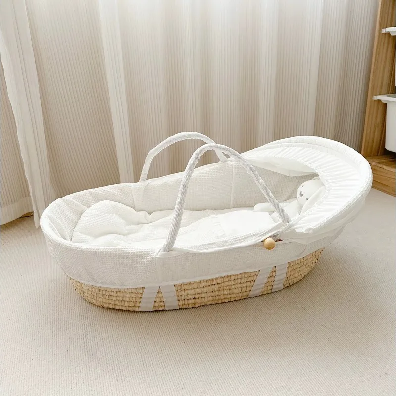 Portable Baby Cradle Carry Basket Bed for Newborn Reclining Chair Hand Woven Cot